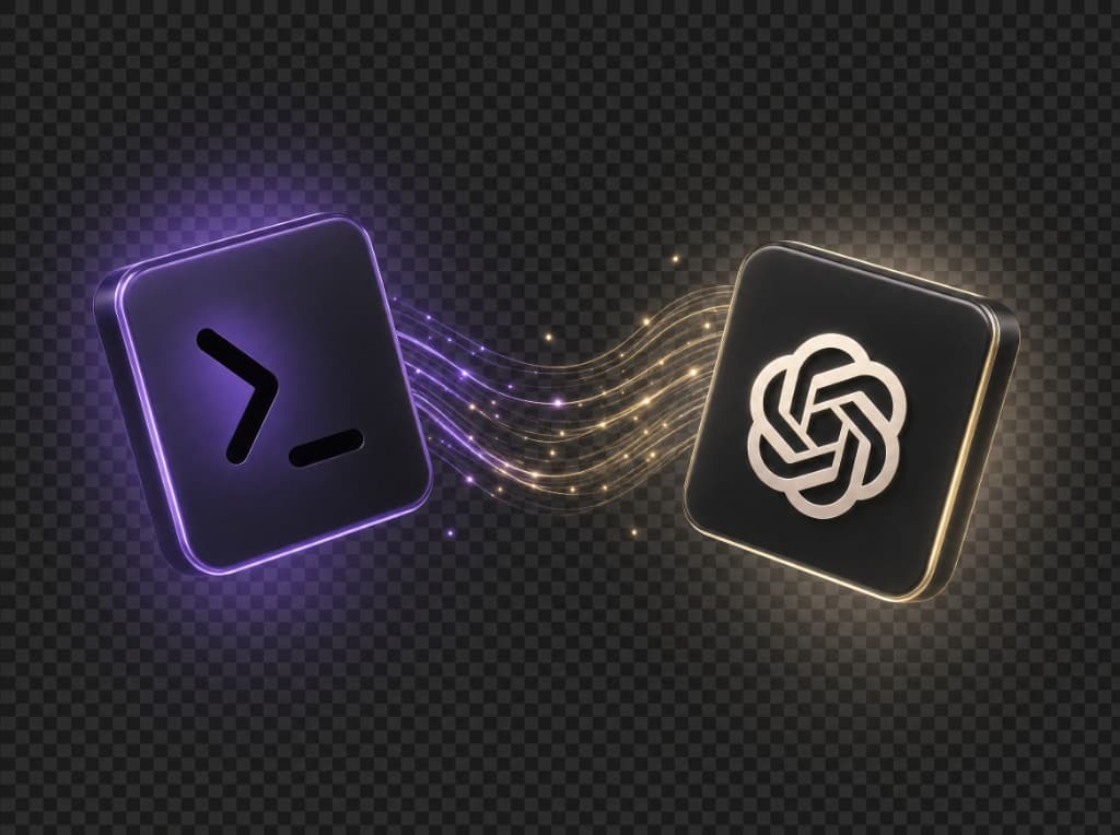 OnlyFansAPI MCP server (purple terminal block) flowing magic data into ChatGPT (OpenAI logo block) — Run your OnlyFans agency from ChatGPT