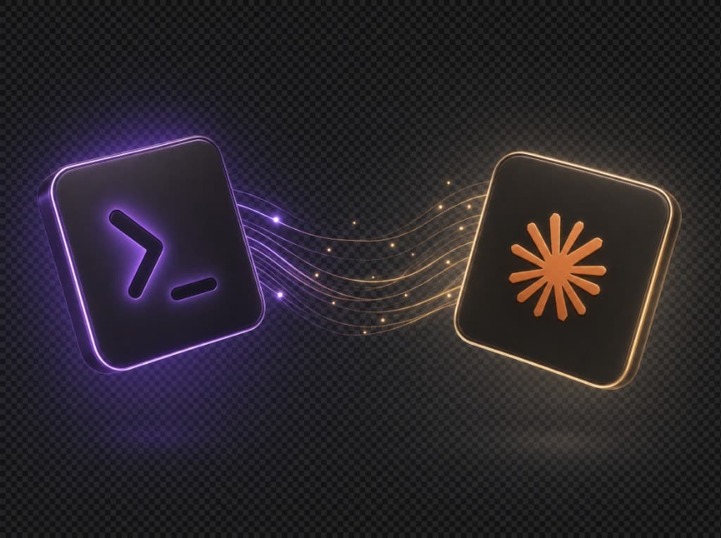 OnlyFansAPI MCP server (purple terminal block) flowing magic data into Claude (orange Claude burst block) — Run your OnlyFans agency from Claude