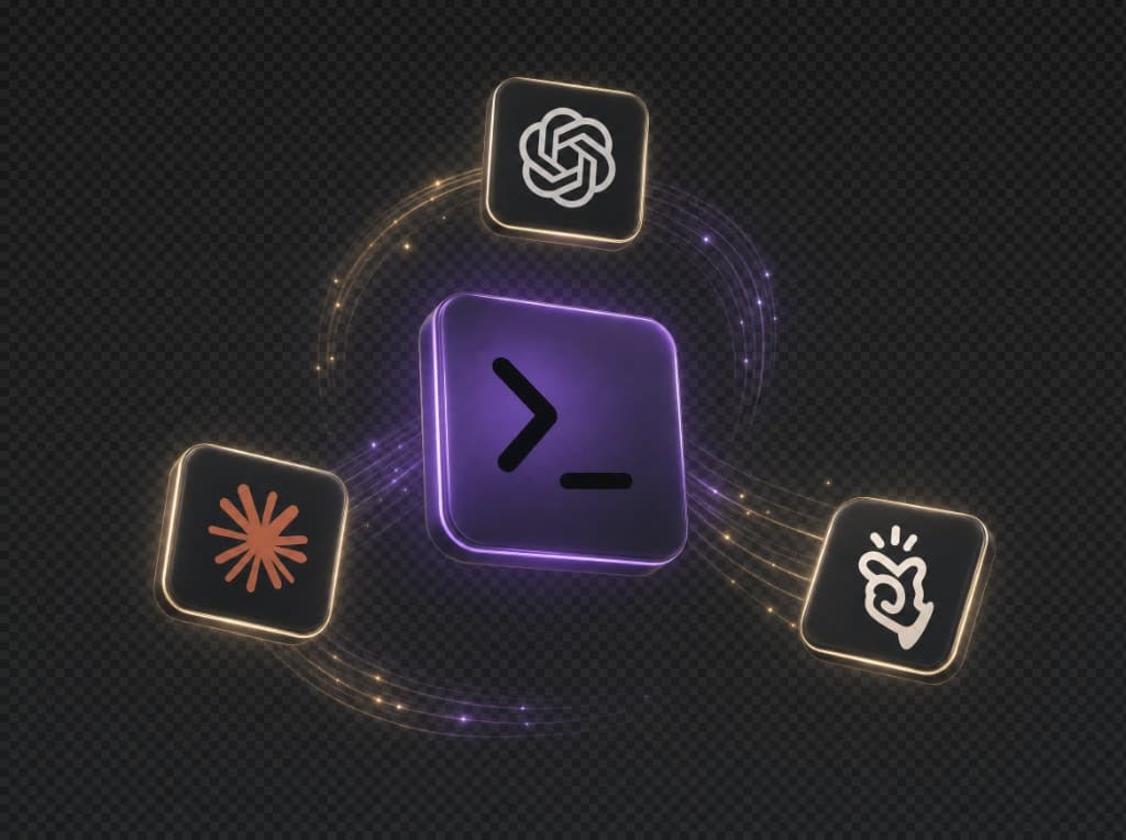 OnlyFansAPI MCP server (purple terminal block) at the center, with Claude, ChatGPT, and Manus agent blocks orbiting around it — Run your OnlyFans agency from your favorite AI tool